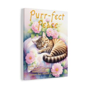 Inspirational Wall Art Canvas, "Purr-fect Peace" with cat in blissful sleep! Christian Home Decor, Uplifting Religious Gift, Faith-Based Artwork