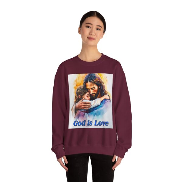 Crewneck Sweatshirt with our "God is Love" series with Jesus hugging a young girl! Inspirational Biblical Vintage Inspired Gift - Image 12