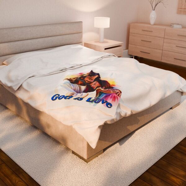 Our "God is Love" series Throw Blanket with an image of Jesus hugging a Young Lady! Inspirational Velveteen Plush Throw Blanket A Cozy Gift for Anniversary, Wedding Faith Home Decor Bedding - Image 12