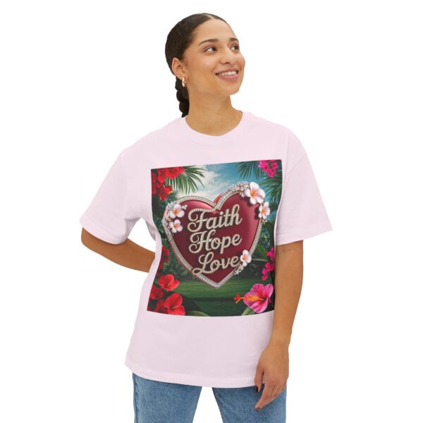 Our "Faith Hope Love" 'Solid Red Heart' Design Boxy T-Shirt Inspirational Christian Faith Apparel Unisex Cotton Tee, Oversized Boxy Top T-shirt - Image 2