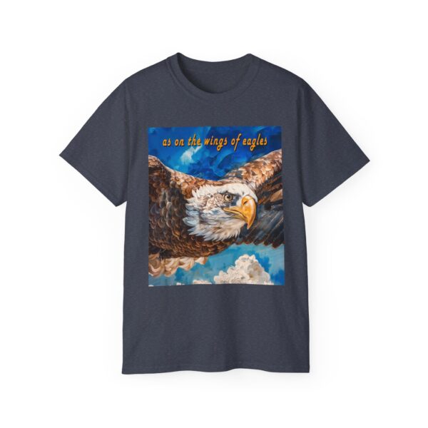 Our "as on the wings of eagles" Cotton T-Shirt with a majestic eagle in flight. Vintage Christian Faith Apparel Unisex Cotton T-Shirt, Thoughtful Quote from Isaiah 40:31! - Image 46