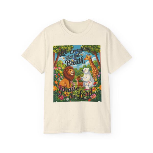 Our inspirational "Let Everything that has Breath Praise the Lord!" Design on a Christian Unisex Cotton T-Shirt, Faith Spiritual Apparel, Love Gift - Image 2