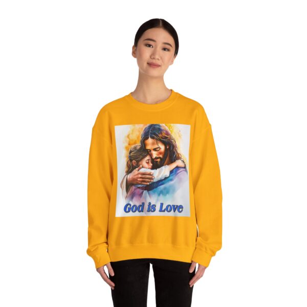 Crewneck Sweatshirt with our "God is Love" series with Jesus hugging a young girl! Inspirational Biblical Vintage Inspired Gift - Image 10
