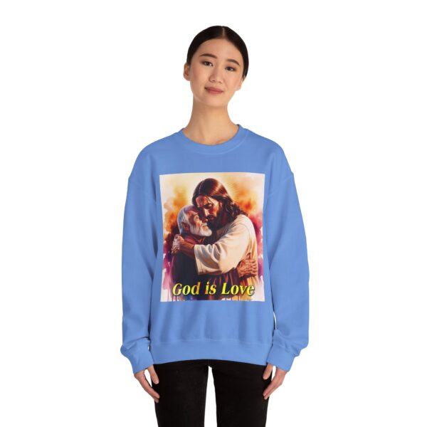 Crewneck Sweatshirt with our "God is Love" series with Jesus hugging papa! Inspirational Biblical Vintage Inspired Gift - Image 14