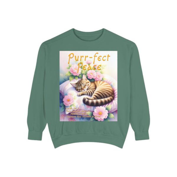 Sweatshirt Unisex with "Purr-fect Peace" with a cat in blissful sleep and the verse Isaiah 26:3!  Christian Apparel, Faith-Based Comfort, Jumper, Gift for Believers - Image 11