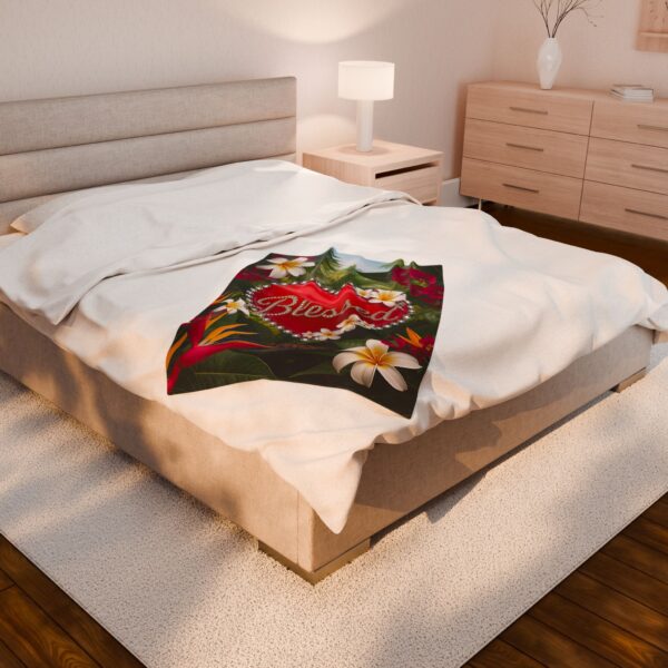 Our Beautiful "Blessed" 'Solid Red Heart' Design Velveteen Plush Throw Blanket, Cozy Gift for Anniversary, Home Decor Bedding - Image 12