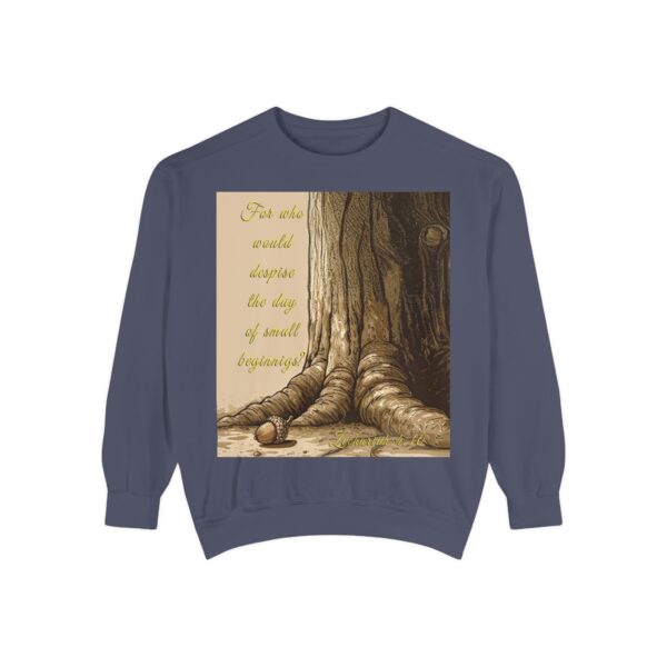 Sweatshirt Unisex with our Inspirational "Day of Small Beginnings" with thoughtful quote from Zech 4:10 and Acorn-Oak Tree design! Faith Apparel Gospel Fashion Jumper, Pullover - Image 33