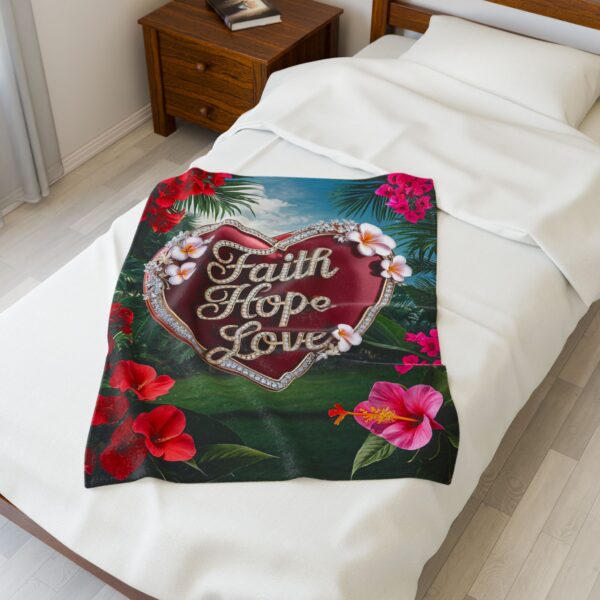 Our Beautiful "Faith Hope Love" 'Solid Red Heart' Design Velveteen Plush Throw Blanket, Cozy Gift for Anniversary, Home Decor Bedding - Image 11