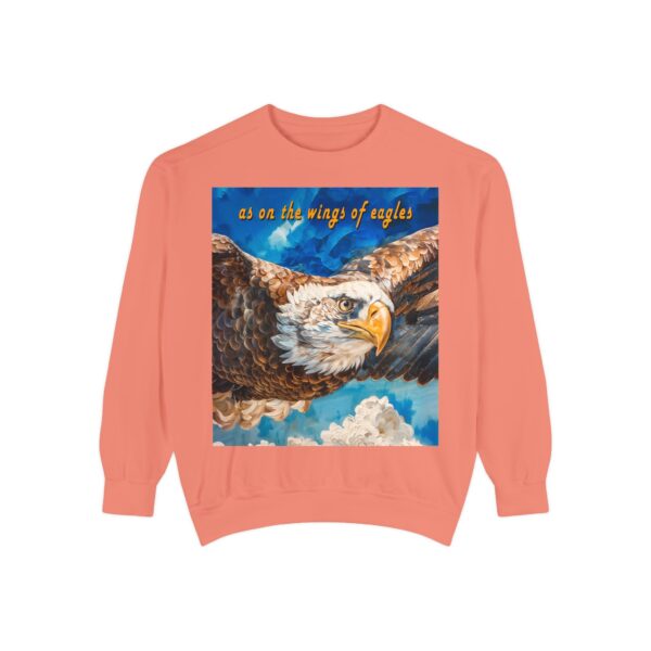 Our "as on the wings of eagles" Sweatshirt with a majestic eagle in flight. Vintage Christian Faith Apparel, Thoughtful Quote from Isaiah 40:31! Unisex Jumper, Pullover - Image 5