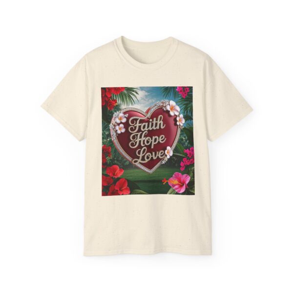 Our inspirational "Faith Hope Love" 'Solid Red Heart' Design! on a Christian Unisex Cotton T-Shirt, Faith Spiritual Apparel, Love Gift - Image 8