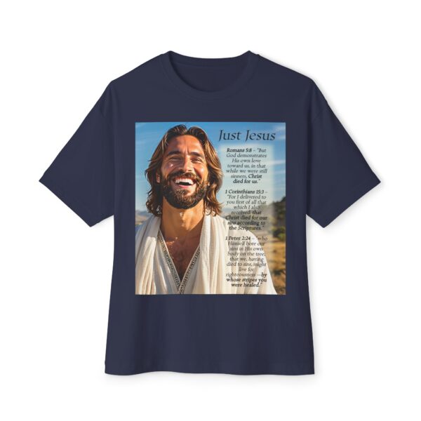 Our inspirational "Just Jesus" and Verses on Salvation Design on a Unisex Oversized Box Tshirt, Religious Graphic Top, Bible Verse Apparel - Image 17