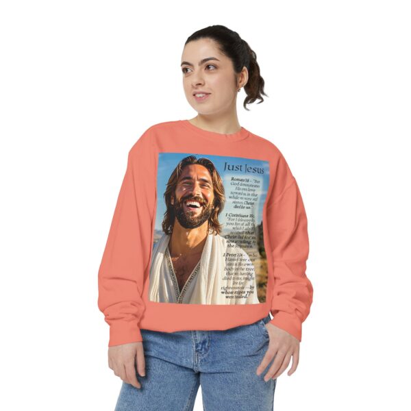 Sweatshirt Unisex with our inspirational "Just Jesus" and Verses on Salvation Design! Faith Apparel Gospel Fashion Jumper, Pullover - Image 14