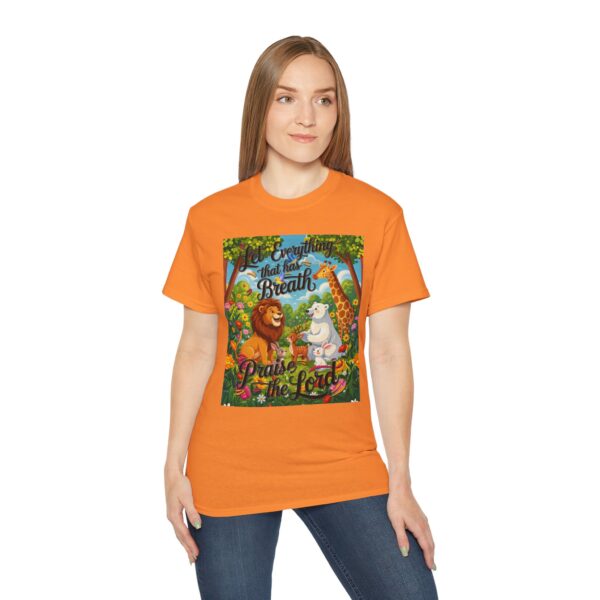 Our inspirational "Let Everything that has Breath Praise the Lord!" Design on a Christian Unisex Cotton T-Shirt, Faith Spiritual Apparel, Love Gift - Image 8