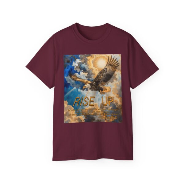 Cotton T-shirt with our "RISE UP" 'soaring eagle' design with Isaiah 40:31! Vintage Christian Faith Apparel Unisex Cotton T-Shirt, Thoughtful Quote - Image 2