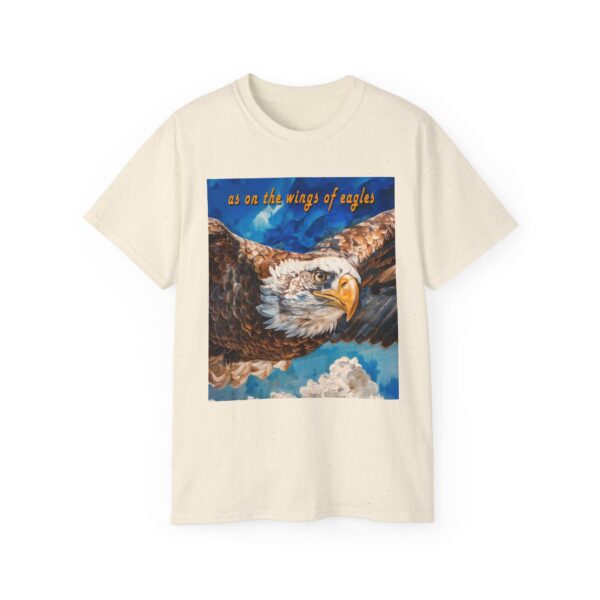 Our "as on the wings of eagles" Cotton T-Shirt with a majestic eagle in flight. Vintage Christian Faith Apparel Unisex Cotton T-Shirt, Thoughtful Quote from Isaiah 40:31! - Image 22