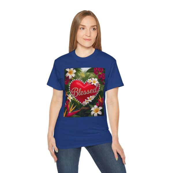 Our inspirational "Blessed" 'Solid Red Heart' Design! on a Christian Unisex Cotton T-Shirt, Faith Spiritual Apparel, Love Gift - Image 22