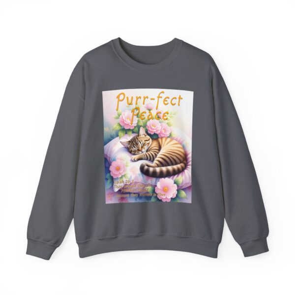 Crewneck Sweatshirt with our "Purr-fect Peace" with a cat in blissful sleep design featuring the verse Isaiah 26:3! Inspirational Biblical, Vintage Inspired, Gift - Image 30
