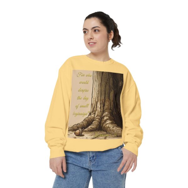 Sweatshirt Unisex with our Inspirational "Day of Small Beginnings" with thoughtful quote from Zech 4:10 and Acorn-Oak Tree design! Faith Apparel Gospel Fashion Jumper, Pullover - Image 13
