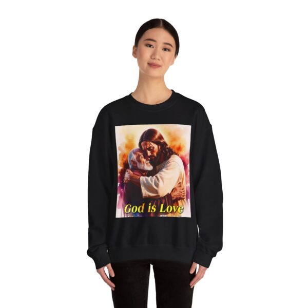 Crewneck Sweatshirt with our "God is Love" series with Jesus hugging papa! Inspirational Biblical Vintage Inspired Gift - Image 6