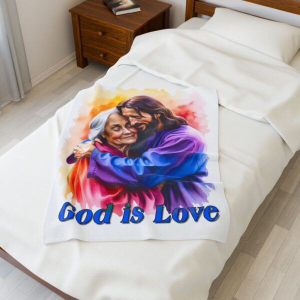 Our "God is Love" series with Jesus hugging Grandmother! Inspirational Velveteen Plush Throw Blanket A Cozy Gift for Anniversary, Wedding Faith Home Decor Bedding - Image 11