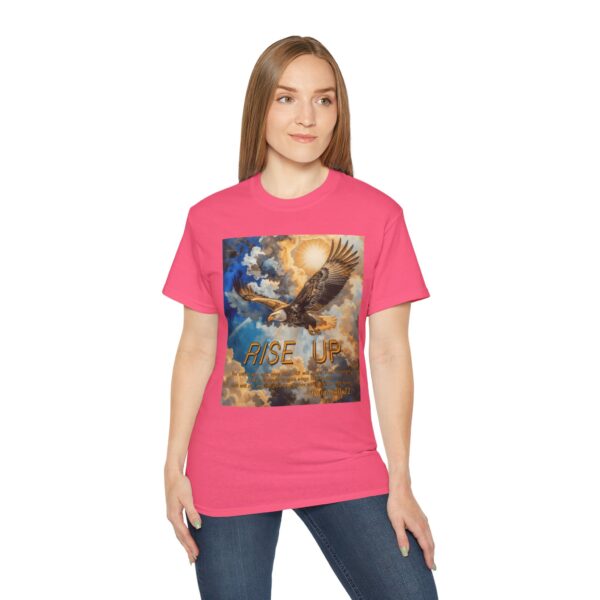Cotton T-shirt with our "RISE UP" 'soaring eagle' design with Isaiah 40:31! Vintage Christian Faith Apparel Unisex Cotton T-Shirt, Thoughtful Quote - Image 29
