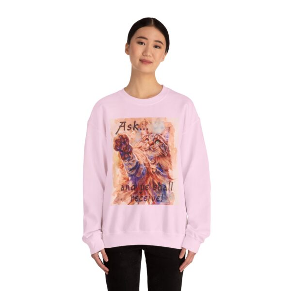 Crewneck Sweatshirt-with our "Ask ...and ye shall receive" Matt 7:7 featuring a Maine Coon Cat asking for a treat! Vintage Inspired Faith Apparel, Gospel Fashion Unisex Heavy - Image 21