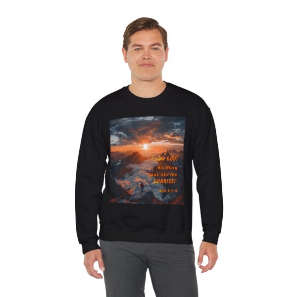 Crewneck Sweatshirt-with our inspirational "His splendor was like the sunrise" design with a quote from Habakkuk 3:3-4!Vintage Inspired Faith Apparel, Gospel Fashion Unisex Heavy - Image 9