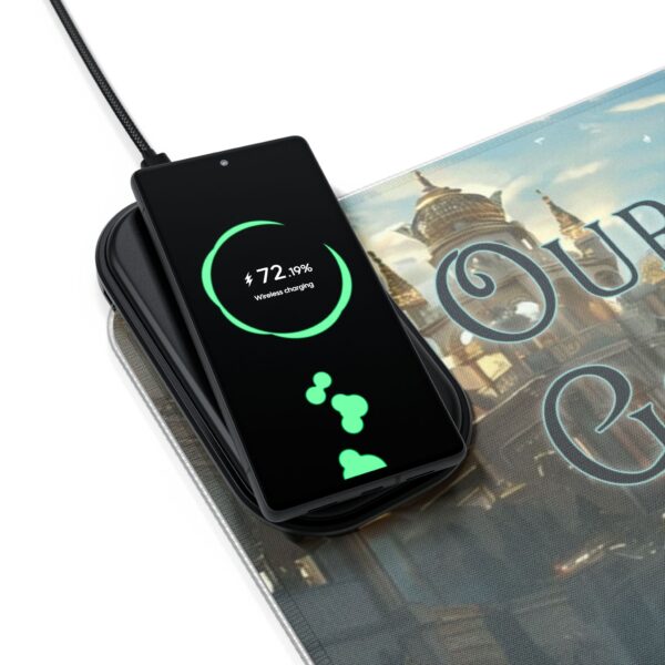 LED + Wireless Charger Gaming Mouse Pad-'Our God is a Fountain of Living Water' Design, Desk Accessory Tech Gift Home Office Essentials - Image 12