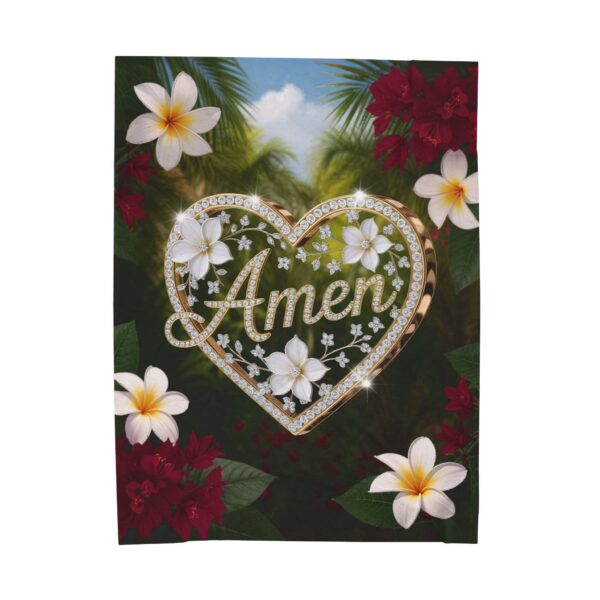 Our Beautiful "Amen" Inspirational 'Diamond Ring Heart' Design! Velveteen Plush Throw Blanket - A Cozy Gift for Anniversary, Home Decor, Bedding - Image 3
