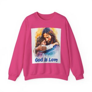 Crewneck Sweatshirt with our "God is Love" series with Jesus hugging a young girl! Inspirational Biblical Vintage Inspired Gift