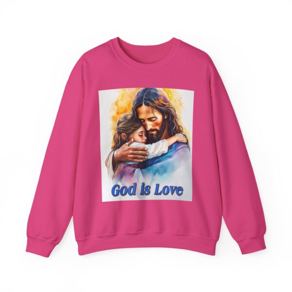 Crewneck Sweatshirt with our "God is Love" series with Jesus hugging a young girl! Inspirational Biblical Vintage Inspired Gift