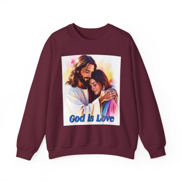 Crewneck Sweatshirt with our "God is Love" series with Jesus hugging a young lady! Inspirational Biblical, Vintage Inspired Gift - Image 11