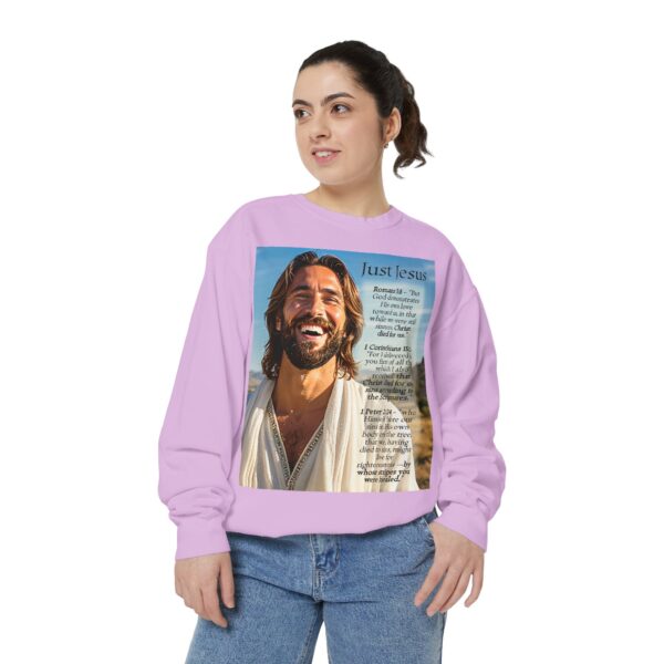 Sweatshirt Unisex with our inspirational "Just Jesus" and Verses on Salvation Design! Faith Apparel Gospel Fashion Jumper, Pullover - Image 39