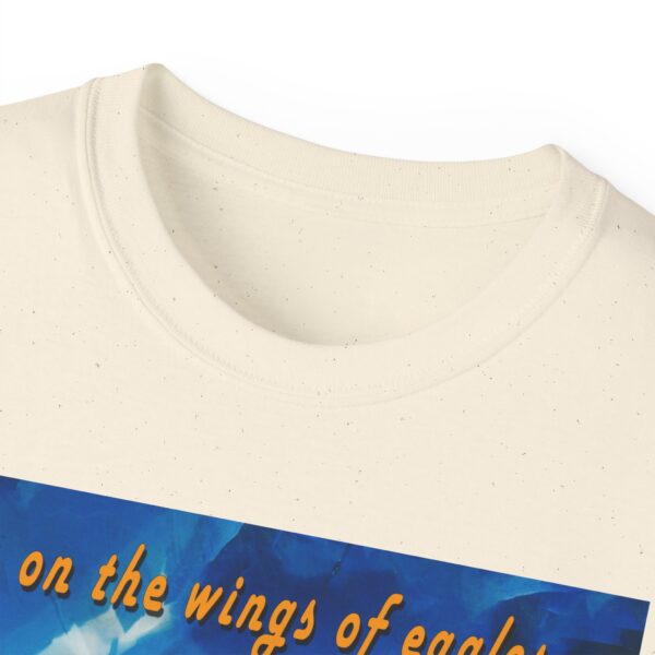 Our "as on the wings of eagles" Cotton T-Shirt with a majestic eagle in flight. Vintage Christian Faith Apparel Unisex Cotton T-Shirt, Thoughtful Quote from Isaiah 40:31! - Image 24