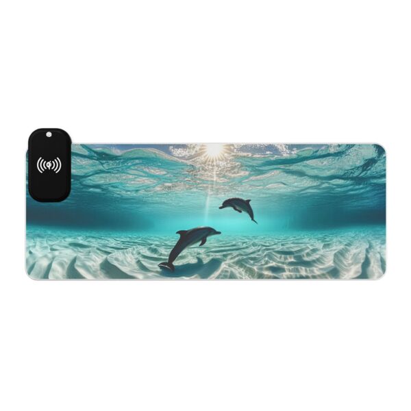 LED + Wireless Charger Gaming Mouse Pad with 'Dolphins at Rest' Design, Gaming Desk Accessory, Tech Gift, Home Office Gamer Essentials - Image 4