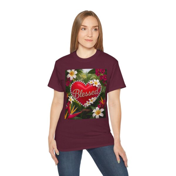 Our inspirational "Blessed" 'Solid Red Heart' Design! on a Christian Unisex Cotton T-Shirt, Faith Spiritual Apparel, Love Gift - Image 12