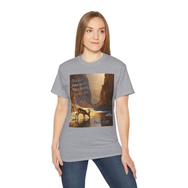 Our inspirational Psalm 42 'As a Deer Pants' in design! Christian Unisex Cotton T-Shirt, Faith Spiritual Apparel, Love Gift - Image 6