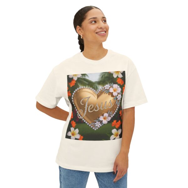 Our "Jesus" 'Diamond Ring-Solid Gold Heart' Design Boxy T-Shirt Inspirational Christian Faith Apparel Unisex Cotton Tee, Oversized Boxy Top T-shirt - Image 5