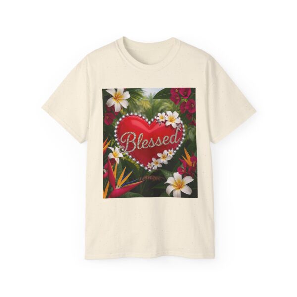 Our inspirational "Blessed" 'Solid Red Heart' Design! on a Christian Unisex Cotton T-Shirt, Faith Spiritual Apparel, Love Gift - Image 6