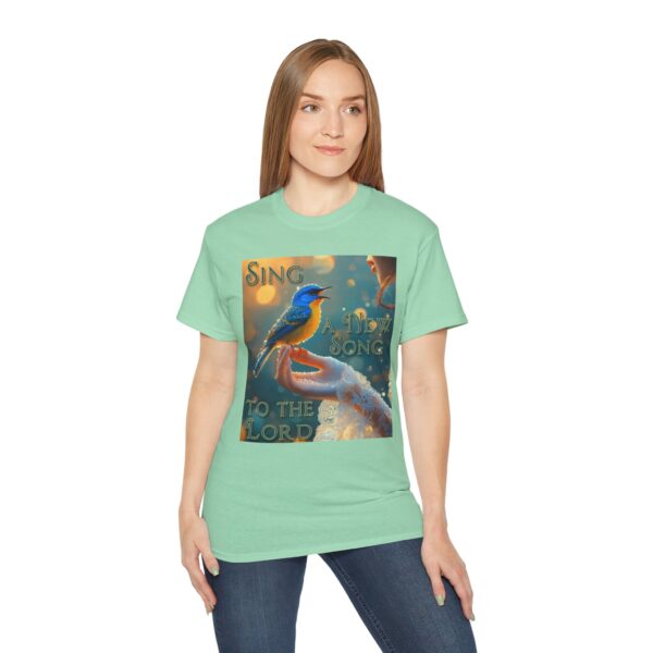 Our 'Song Bird' "Sing a New Song" Inspirational Christian Unisex Cotton T-Shirt, Faith Spiritual Apparel, Gift for Christians