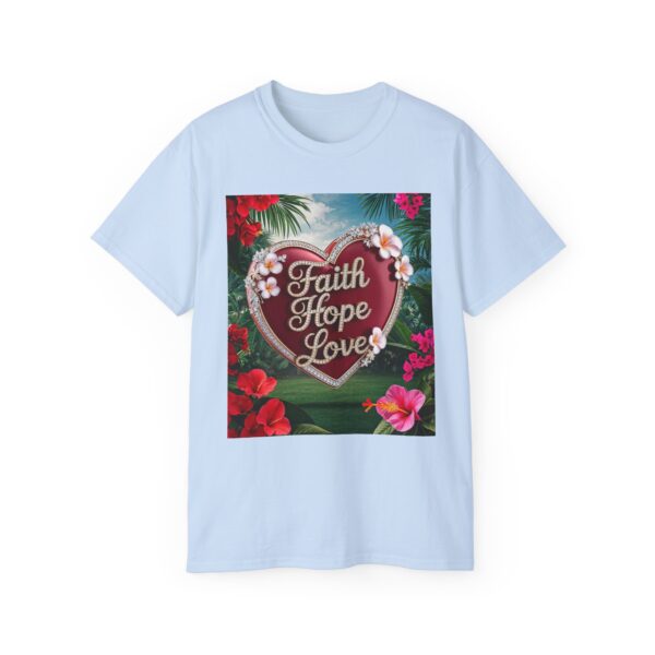 Our inspirational "Faith Hope Love" 'Solid Red Heart' Design! on a Christian Unisex Cotton T-Shirt, Faith Spiritual Apparel, Love Gift - Image 19