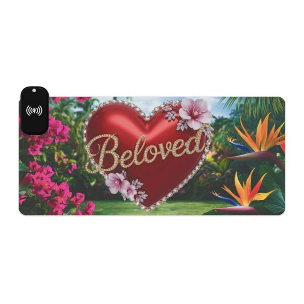 LED + Wireless Charger Gaming Mouse Pad with "Beloved" 'Solid Red Heart' Design, Gaming Desk Accessory, Tech Gift, Home Office Gamer Essentials - Image 4