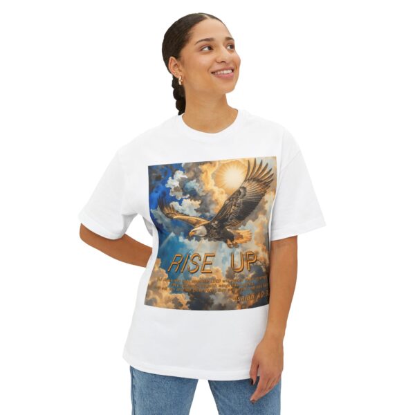 Our "Rise Up" 'soaring eagle' Inspirational Christian Unisex Oversized Boxy Tee with Isaiah 40:31. Gospel Apparel, Spiritual T-shirt, Gift for Christians - Image 3