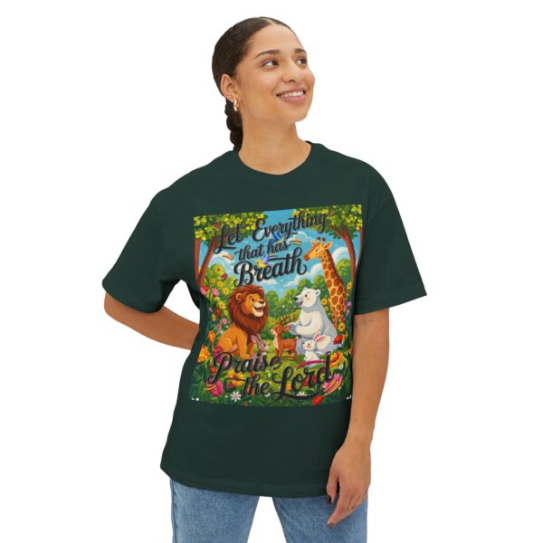 Our inspirational "Let Everything that has Breath Praise the Lord!" Design on a Unisex Oversized Box Tshirt, Religious Graphic Top, Bible Verse Apparel - Image 14