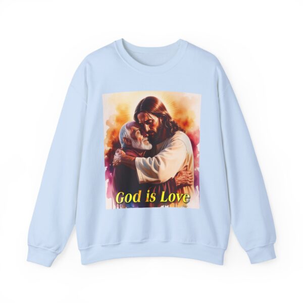 Crewneck Sweatshirt with our "God is Love" series with Jesus hugging papa! Inspirational Biblical Vintage Inspired Gift - Image 11