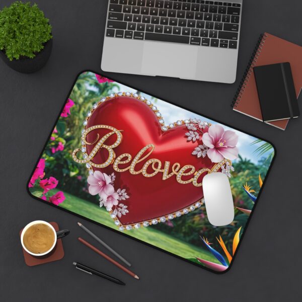 Inspirational Desk Mat "Beloved" 'Solid Red Heart' - Mouse Pad, Office Decor Desk Accessory, Gaming Pad, Computer Mat, Non-Slip - Image 3