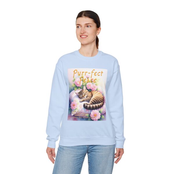 Crewneck Sweatshirt with our "Purr-fect Peace" with a cat in blissful sleep design featuring the verse Isaiah 26:3! Inspirational Biblical, Vintage Inspired, Gift