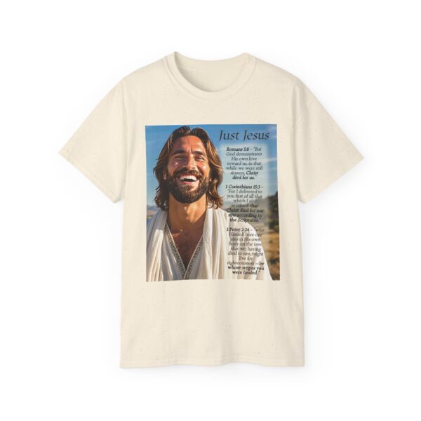 Our inspirational "Just Jesus" and Verses on Salvation Design on a Christian Unisex Cotton T-Shirt, Faith Spiritual Apparel, Love Gift - Image 2