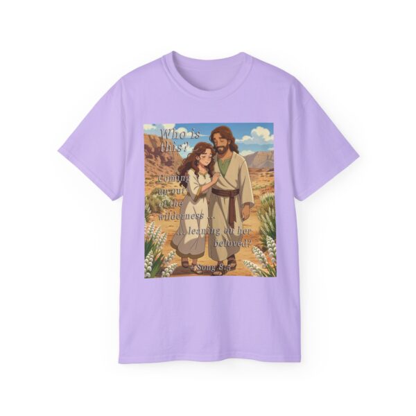Cotton T-shirt with our inspirational "Who is this?" from Song of Solomon 8:5 ANIME style design. Vintage Christian Faith Apparel Unisex Cotton T-Shirt, Thoughtful Quote - Image 26