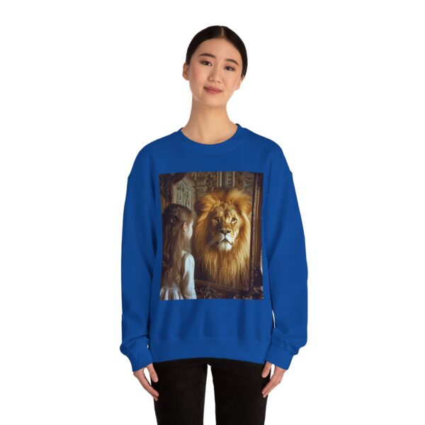 Crewneck Sweatshirt with our 'Lion in the Mirror' Inspirational design! Inspirational Biblical, Vintage, Lion of Judah and Aslan-Inspired Gift - Image 22